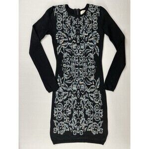 Artelier by Nicole Miller Sweater Dress Women's Small Blue Black Floral Boho